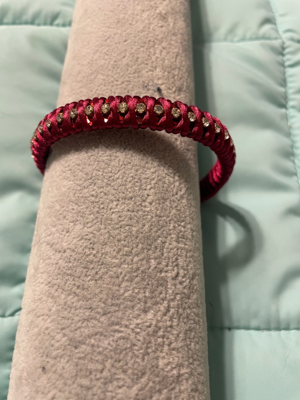 Plunder Cranberry Satin Wrapped Bracelet with Gold Crystal Accents